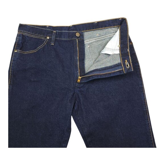 Wrangler Men 36x32 Straight Leg Dark Wash Denim Jeans Black Label Silver Writing - Picture 7 of 9